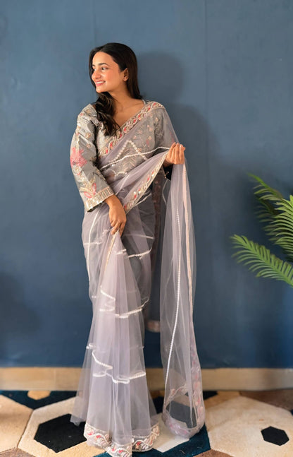 Pearl Khatli Net Saree Set