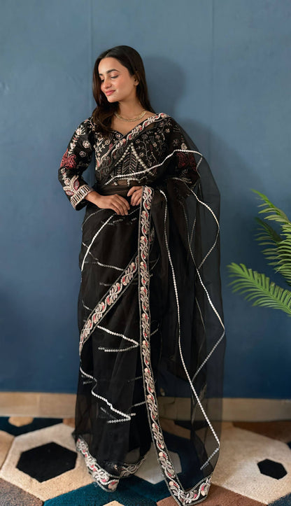 Pearl Khatli Net Saree Set
