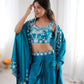 Teal French Crepe Western Dhoti Set for Festive and Party Wear