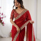 Red Zari Sequin Saree