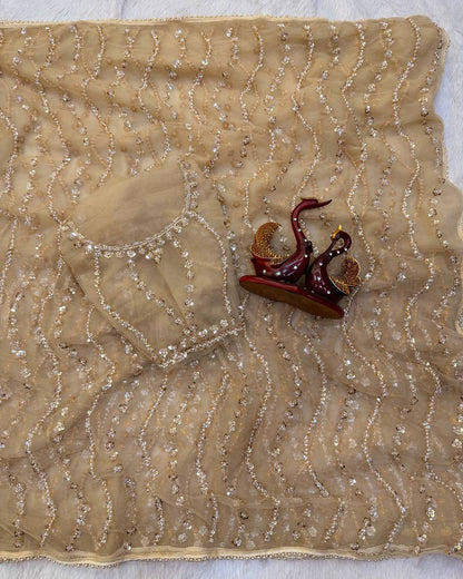 Pearl Trail Sequin Net Saree