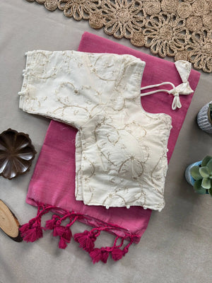 Khadi Cotton Saree with Embroidered Aura Cotton Blouse