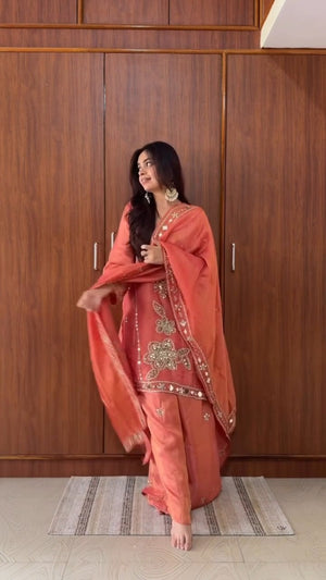 Coral Mirror Work Kurta Set