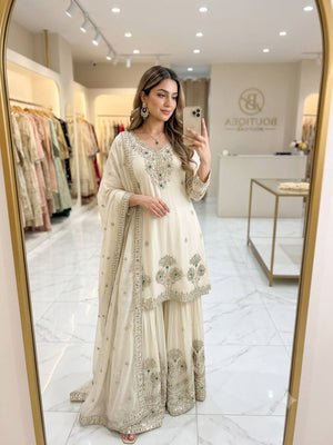 Ivory Stone Sequin Sharara Set