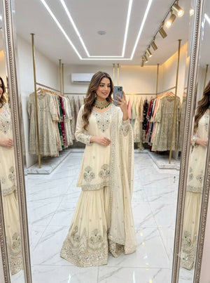 Ivory Stone Sequin Sharara Set