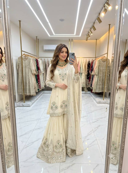 Ivory Stone Sequin Sharara Set
