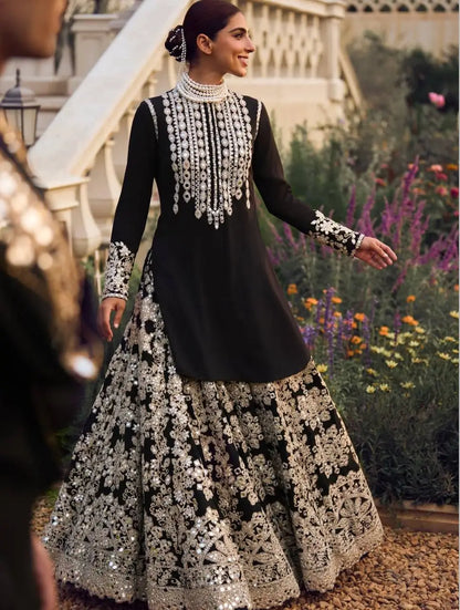 Heavy Embroidered Chinon Lehenga Set