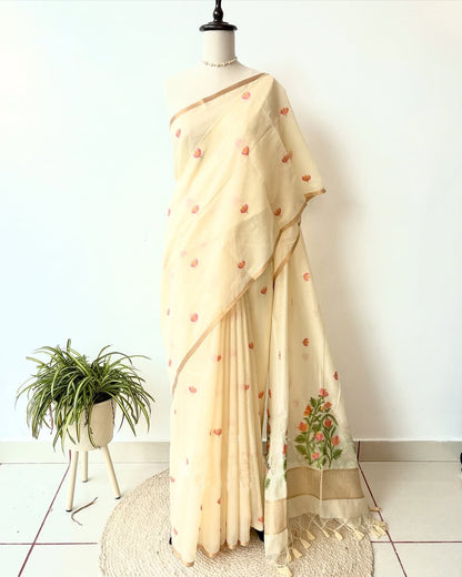 Lotus Jamdani Muga Cotton Saree