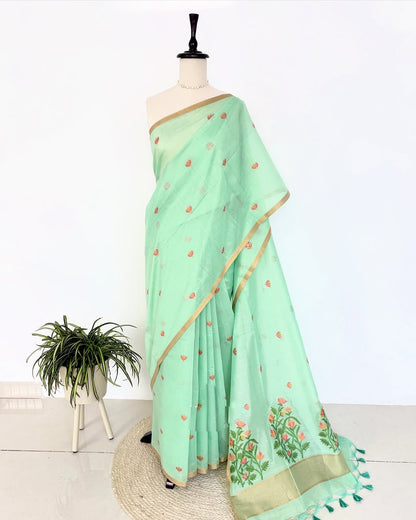 Lotus Jamdani Muga Cotton Saree