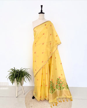Lotus Jamdani Muga Cotton Saree