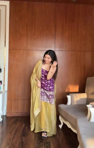 Elegant Jacquard Silk Palazzo Set for Festive and Party Wear