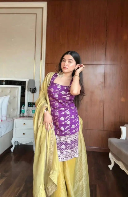 Elegant Jacquard Silk Palazzo Set for Festive and Party Wear