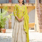 Embroidered Chinon Kurti with Tissue Silk Lehenga Set