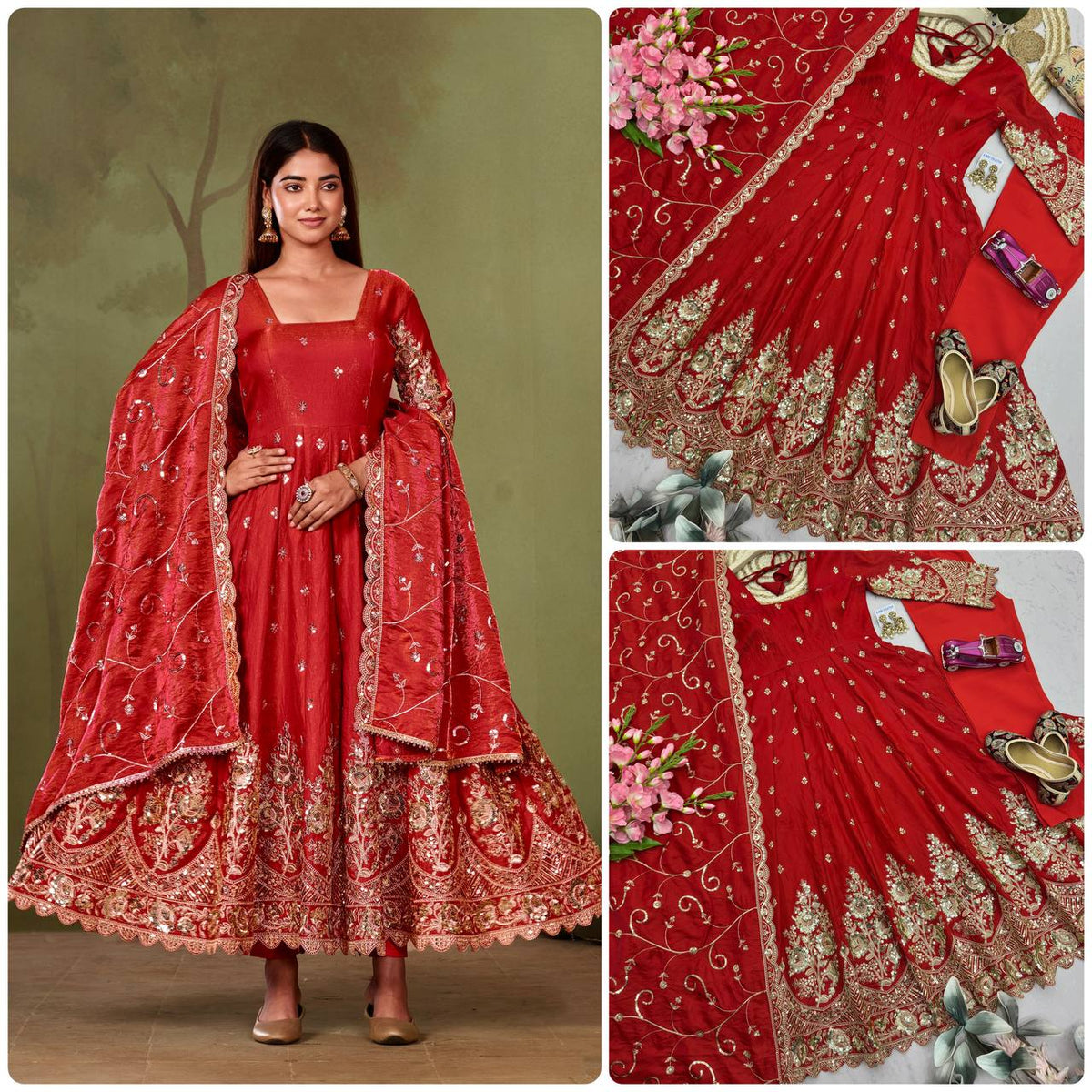 Shimmer Silk Cording Sequin Anarkali Gown Set