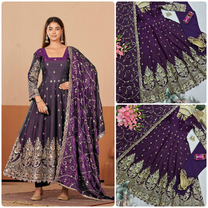 Shimmer Silk Cording Sequin Anarkali Gown Set