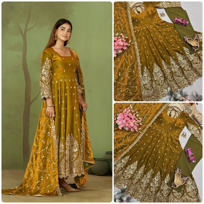Shimmer Silk Cording Sequin Anarkali Gown Set