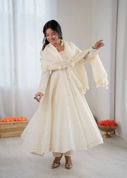 Elegant Kora Cotton Anarkali Gown Set for Festive and Wedding Wear