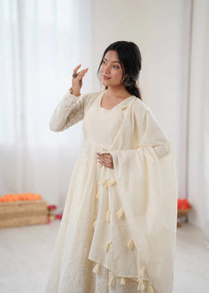 Elegant Kora Cotton Anarkali Gown Set for Festive and Wedding Wear