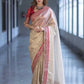 Ivory Twill Net Embroidered Saree for Festive and Wedding Wear