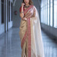 Ivory Twill Net Embroidered Saree for Festive and Wedding Wear