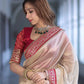 Ivory Twill Net Embroidered Saree for Festive and Wedding Wear