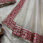 Ivory Twill Net Embroidered Saree for Festive and Wedding Wear