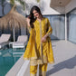 Sunshine Yellow Zari Embroidered Kurti Pant Dupatta Set for Festive and Wedding Wear