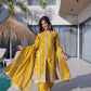 Sunshine Yellow Zari Embroidered Kurti Pant Dupatta Set for Festive and Wedding Wear