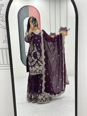 Embroidered Fox Georgette Sharara Set