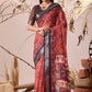 Floral Lichi Silk Saree with Zari Border