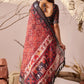 Floral Lichi Silk Saree with Zari Border