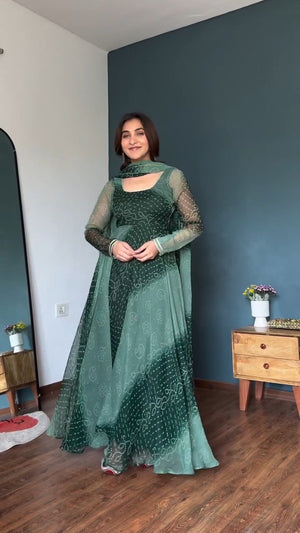 Green Bandhani Print Anarkali