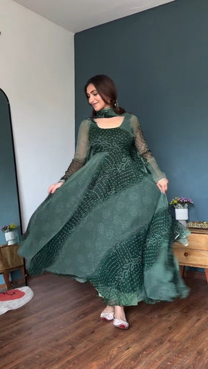 Green Bandhani Print Anarkali