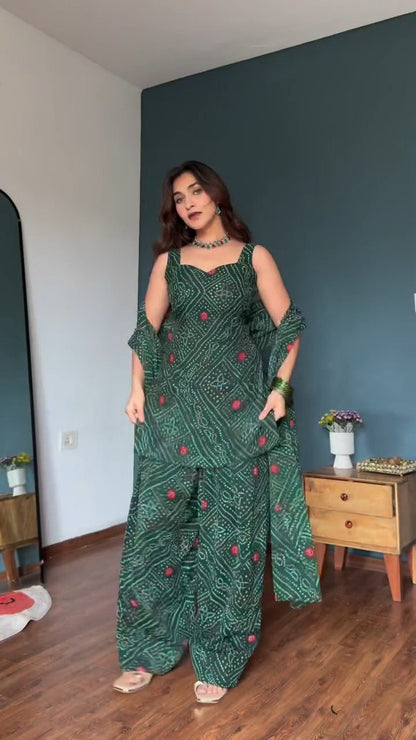 Green Bandhani Print Palazzo Set
