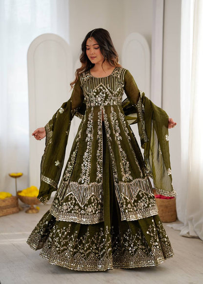 Silk Sequin Jacket Style Lehenga Set