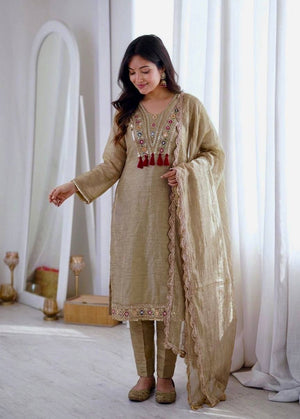 Beige Mirror Patchwork Kurta Set
