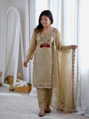 Beige Mirror Patchwork Kurta Set