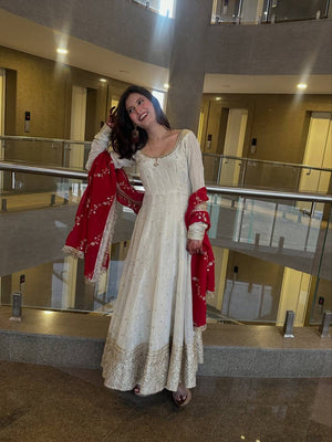 Ivory Sequin Anarkali Set