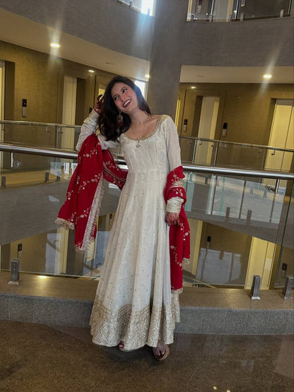 Ivory Sequin Anarkali Set