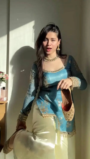 Premium Fendy Silk Palazzo Set with Mirror Work for Festive and Wedding Wear