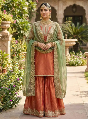 Elegant Fendy Silk Sharara Set for Festive and Wedding Wear