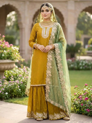 Elegant Fendy Silk Sharara Set for Festive and Wedding Wear