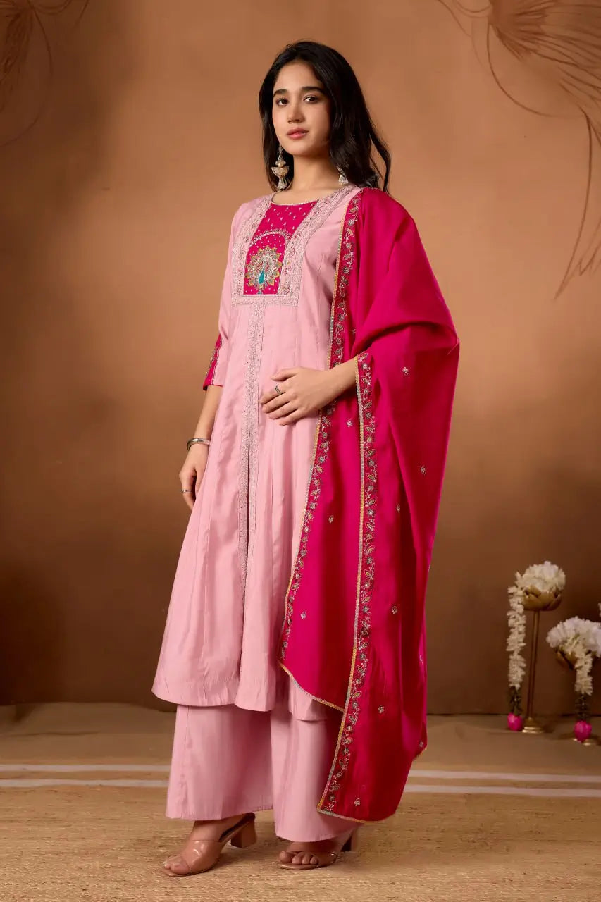 Graceful Roman Silk Anarkali Kurti Set for Festive and Wedding Wear