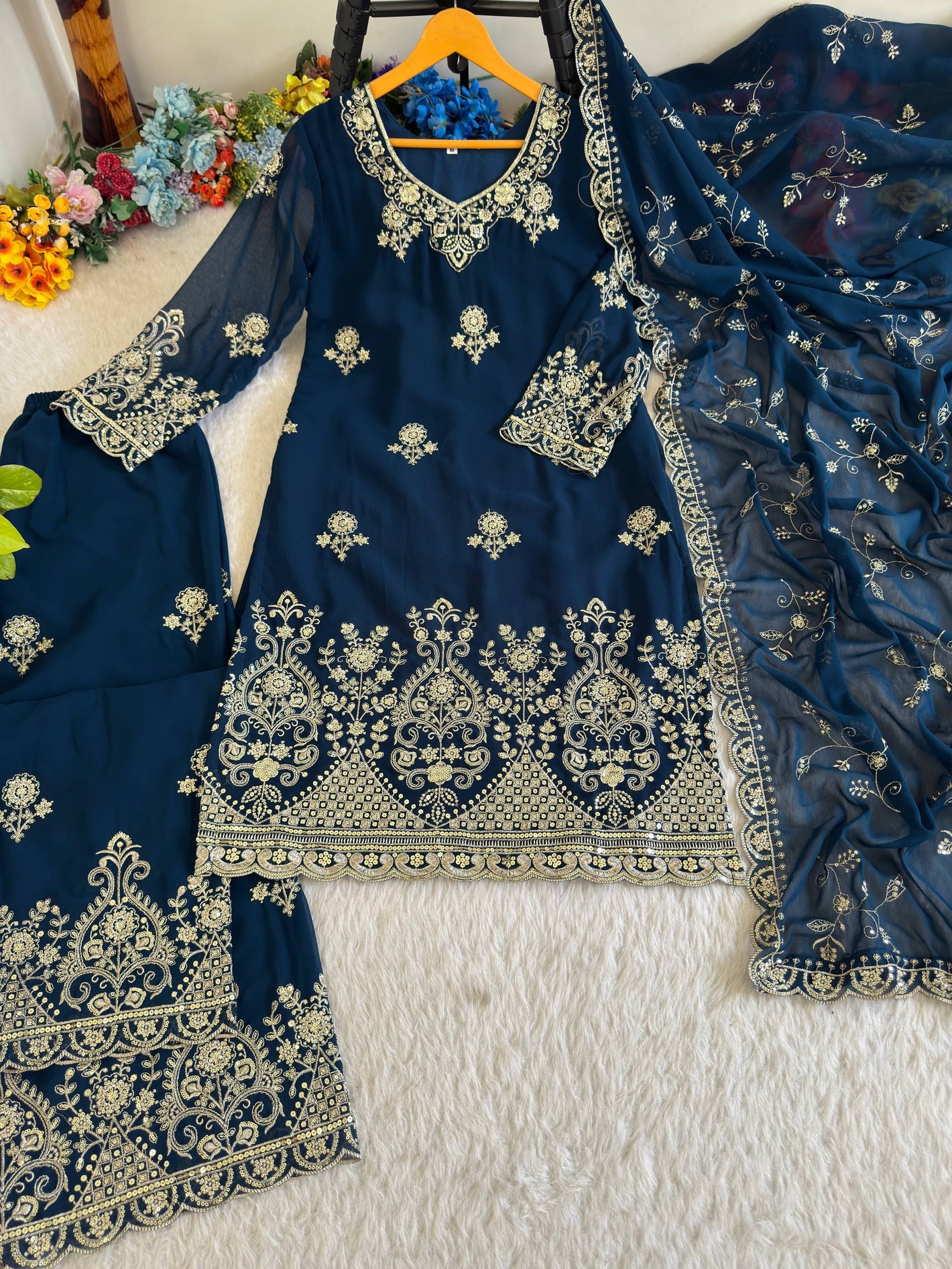 Zari Sequin Embroidered Palazzo Suit