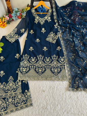 Zari Sequin Embroidered Palazzo Suit
