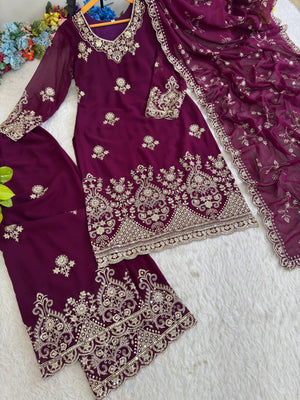 Zari Sequin Embroidered Palazzo Suit