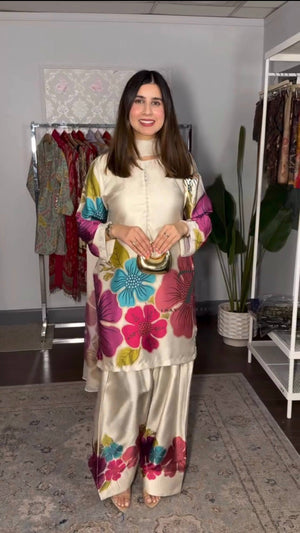Ivory Floral Digital Print Kurta Set