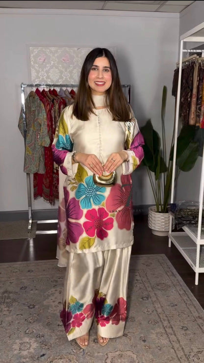 Ivory Floral Digital Print Kurta Set