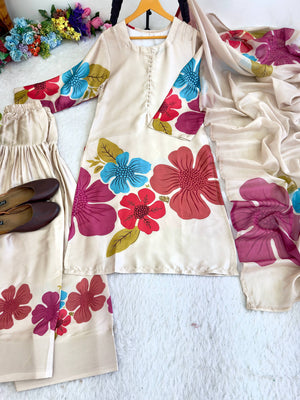 Ivory Floral Digital Print Kurta Set