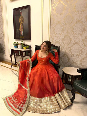 Sequin Border Designer Flared Anarkali Suit in silk fabric